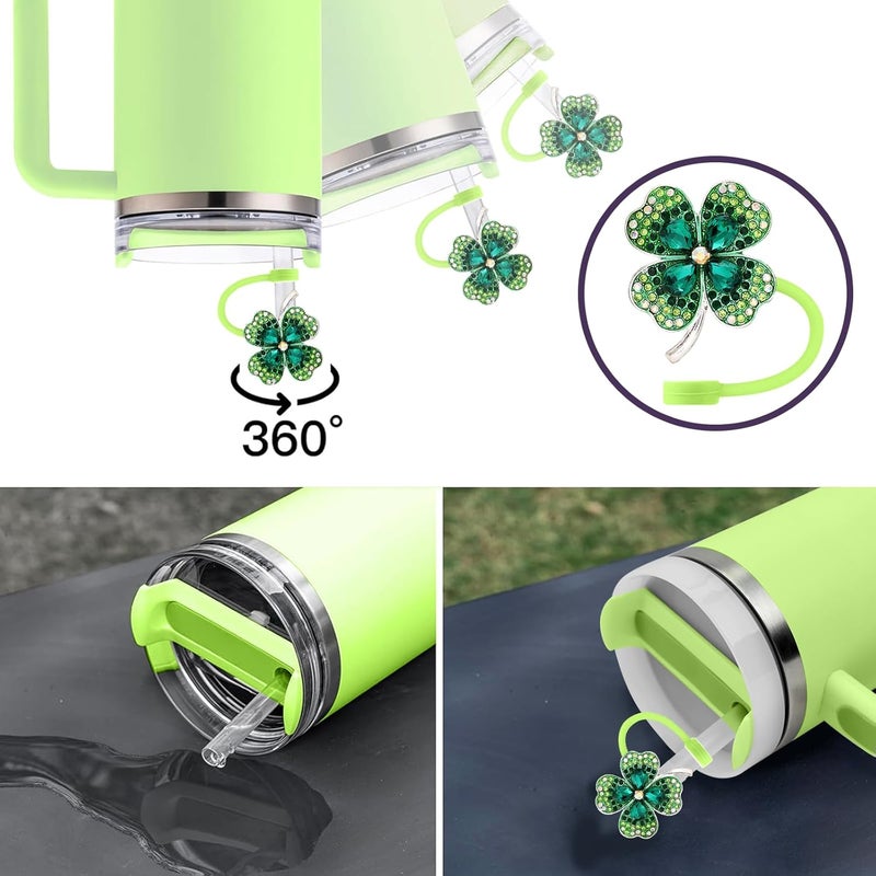 SEMATA Cute Green Cactus Straw Cover Cap for Stanley Cup Accessories,Bling Crystals Straw Toppers for Stanley Tumbler 40&30 oz,Rhinestone Reusable Straws Tips Protectors Compatible with 10mm Straws - Image 3